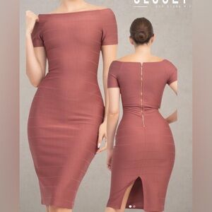 Love J Mauve Pink Stretch Boat Neck Ribbed Bodycon Pencil Dress 1X